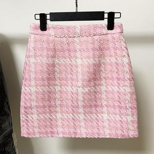 Gonne designer tweed rosa gonna rosa femminile autunno inverno 2022 Weave Woolen Office Ladies Mini Spessi di alta qualità
