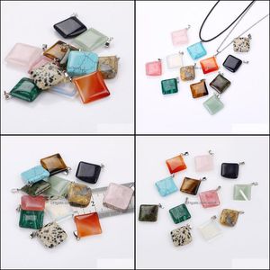 Pendant Necklaces Pendants Jewelry Natural Stone Square Necklace Opal Tigers Eye Pink Quartz Crystal Chakra Reiki Dhrjn