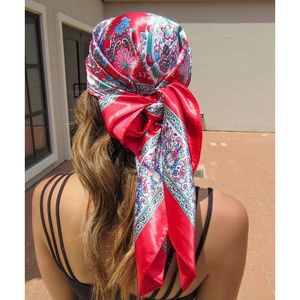 90 см. Принт шелк Salk Satin Square Head Scarf Scearf Scearves Lady Hair Bandanas Night Sleeping Hijab Sarves для женщин Headwrap