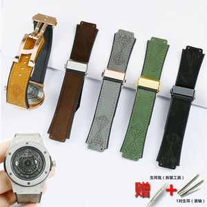 Assista Acessórios para Hublot 25 x 19mm Matte Leather Silicone Strap Series 22mm dobrando fivela e feminina Sports Rubber Strap 220622