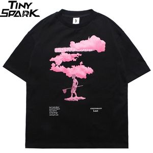 Streetwear hajuku tshirt rosa moln hip hop t-shirt män sommar kortärmad t-shirt bomull mode svart toppar tee hiphop 220408