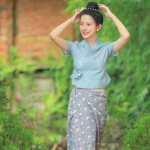 Buddismo tailandese Zen tea party Abbigliamento etnico YunNan Xishuangbanna Dai vestiti letteratura e arte stile fresco abito camicetta gonna