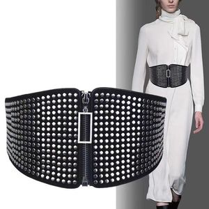 Gürtel Mode Damen Stretch Extra Breite Niete Taillendichtung Reißverschluss Anhänger Vielseitiges Zubehör Gürtel Bund Kleid Mantel Tragen Schwarz BelBelts