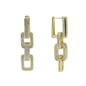 Micro Pave Clear CZ Long Link Chain Dangle Hoop Stud Earring for Women Gold Color Geometric CZ Multi Layer Jewelry