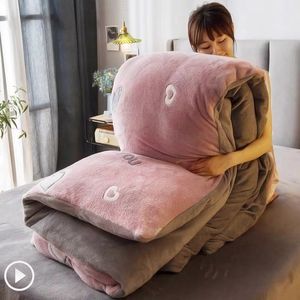 JUSTCHIC Inverno Doublesided Addensato Snow Fleece Copripiumino Cute Cartoon Bambino Piumino Divano Coperta AB Versione Y200417