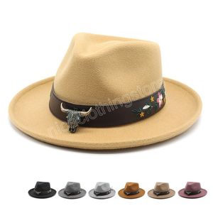 Autumn Winter Men western cowboy hatt med läderbälte dekoration brett grim cowgirl jazz cap vaquero sombreros vaqueros para mujer