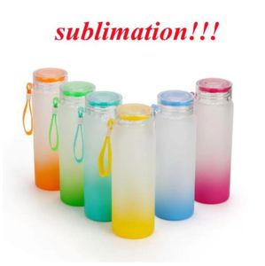 US Stock 500ML Sublimation Mug Water Bottle Frosted Glass Water Bottles gradient Blank Tumbler Drink ware Cups Color C0622G13