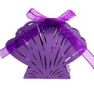 Convites de casamento a laser Cut Shell Flower Favor Box Presentes Caixas de doces com fita Custom Baby Shower Party Favor Decoration