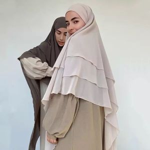 3 Katmanlı Khimar Abaya Dubai Türk Peçeli Elbise Şifon Uzun Elbise Müslüman Kadınlar Için Peçe Set Başörtüsü Ile Robe De Priere İslam