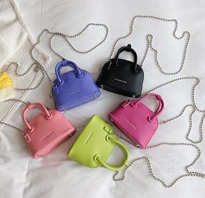 Fashion children shell handbag kids PU Leather chain crossbody bags girls candy color single shoulder princess bag