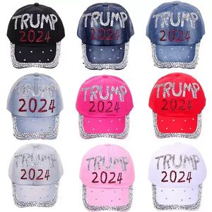 Stock Trump 2024 Diamonds Denim Sun Hat Casual Diamond Baseball Cap Athleisure Regulowany kapelusz bawełniany C0801x13