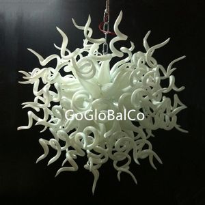 White Lamps LED Hand Blown Glass Chandelier Crystal Pendant Light Lustre Round LED 28 Inches