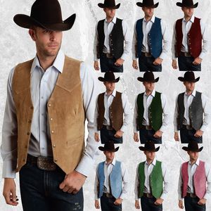 Mäns Vest Cow Leather Western Denim Suit Vest Steampunk Style Waistcoat Summer Party S-XXXL 220725