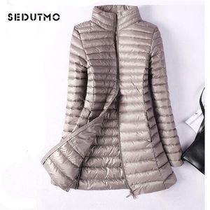 Sedutmo kış artı boyutu 4xl kadınlar aşağı ceketler ultra hafif ördek aşağı kaplama uzun kabarık ceket ince siyah parkas ed037 201127