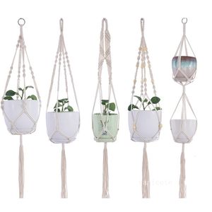 Växthängare macrame rep krukor hållare rep vägg hängande planterhängare korg växter innehavare inomhus blomkruka korgar lyft zc1144