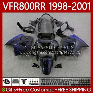 Fairings Kit för Honda Interceptor VFR800RR VFR 800RR 800 CC RR VFR800 98 99 00 01 Body 128No.70 800cc VFR-800 RR 1998 1999 2000 2001 VFR800R 98-01 Bodywork Blue Flames