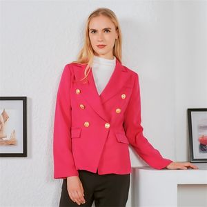 스프링 가을 패션 여성 블레이저와 재킷 캐주얼 풀 슬리브 격자 무늬 싱글 버튼 슬림 플러스 크기 코트 LJ201021