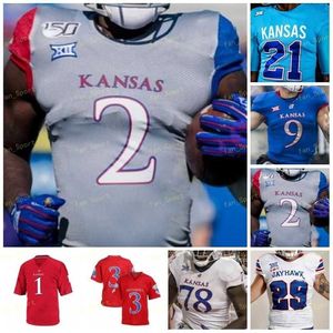 Nik1 Kansas Jayhawks Jersey de futebol NCAA College 7 Trevor Wilsom 15 Kyron Johnson 4 Andrew Pergaminho 5 Stephon Robinson Jr. 5 Azur Kamara 40 DRU