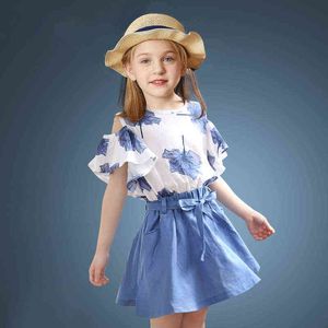 Conjunto de falda y manga corta para niñas Conjunto de camisetas de flores de verano para niños G220509