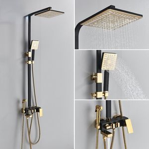 Black Golden Shower Set Rainfall Bathroom Shower Mixer Faucet Brass Bidet Sprayer Head Sliding Bar Shower System Tap