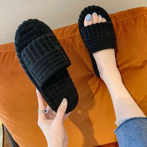 Designer Women Slippers Flats New Fashion Home Plush Indoor Slippers Y220621