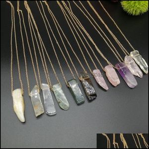 Arts And Crafts Natural Stone Strip Bar Necklace Rose Red Blue Amethyst Crystal Green Aventurine Rec 18K Gold Stainle Sports2010 Dhjy4