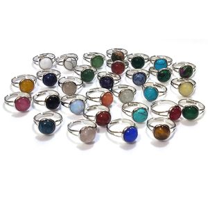 Platinum Color Natural Crystal Ring Rose Quartz Gem Stone Rings Handmade Bohemian Jewelry Gift Women Fashion Birthday Party Rings Adjustable