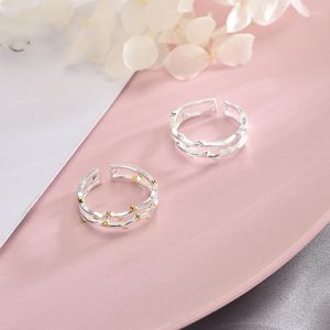 Clusterringen Inalis Double Circle Line Finger Ring 925 Sterling Silver Small Leaf Shape For Women Party Friends Birthday Gift Edwi22
