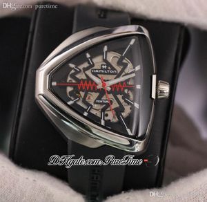 2022 Ventura Elvis80 Skeleton H24525331 A2824 Automatic Mens Watch Steel Case Black Orange Dial Strap Watches Super Edition Puretime F05H8