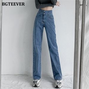 BGTEEVER Vintage Loose Double Button Female Denim Trousers Spring High Waist Straight Women Jeans Pants 220701