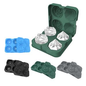 2.5inch Ice Cube Molds,2 Cavity Silicone Rose & 2 Diamond Ice Ball Maker,Easy Release Ice Cream Tools for Chilling Cocktails,Whiskey