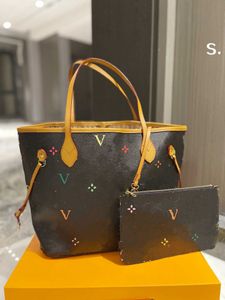 Classic 40156 Totes Purse Handbags Bags Vintage Black Flower Genuine Leather Large capacity 2pcs set Crossbody Shoulder Composite Shopping