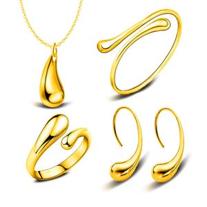 4 Teile/satz Mode Frauen Teardrop Charme Halskette Ohrringe Öffnung Ring Armband Schmuck-sets 925 Silber Gold Schmuck-set heißer Fabrik preis