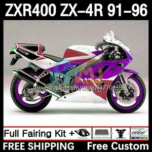 Bodywork dla Kawasaki Ninja ZXR 400 CC ZX4R ZXR400 ZX-4R 91 92 93 94 95 96 12DH.169 Body ZX 4R ZXR-400 1991 1992 1993 1994 1995 1996 400CC 91-96 OEM Fairing Kit White Purple Purple