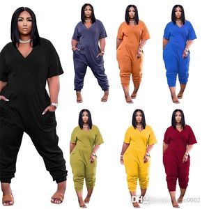 Women Jumpsuits Designers Plus Size Clothes Fashion Short Sleeve Rompers V Neck Long Onesies One piece Pants Summer Outfits