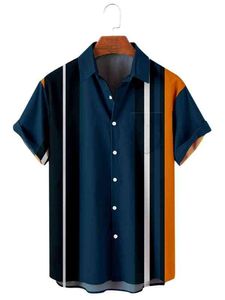 2022 Nova camisa masculina havaiana colorida grafite listrado camisa de manga curta para homens camiseta grande casual camiseta masculina roupas g220511