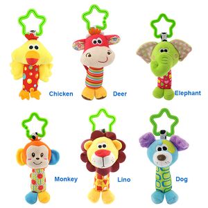 Forniture per feste 6 Stili Giocattoli per bambini Sonagli Pacificare Bambola Peluche Campane a mano Newbron Animale Elefante/scimmia/leone/cervo/cane