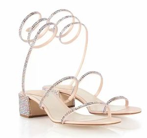 Romance CLEO Sandals Shoes For Women Low-heeled Femininity Glitter Sole Pumps Classic Caovilla Wrap Crystal Bridal Party Wedding High Heels