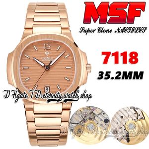 MSF 7118-1R-010 Cal.324SC ms324 超薄型自動巻きレディースウォッチ 35.2 ミリメートルテクスチャダイヤルローズゴールドステンレススチールブレスレットスーパーバージョンエタニティレディース腕時計 PPF7018