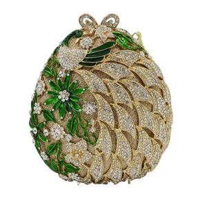 Evening Bags Egg Shape Green Flower Gold Silver Crystal Party Clutch Purse For Wedding Female Sc804Evening