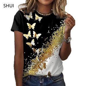 Butterfly Lady Tshirt 3d Floral Print Round Neck Casual Niche Design Sense Clothing Kvinnliga djurserier Kort ärm 220526