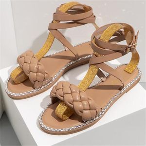 Классические кожаные оплетенные женские сандалии моды горный хрусталь гончаны высокие ботинки повседневная плоский дизайнер женские туфли дамы пляж римская обувь
