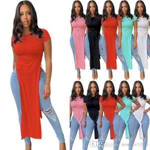 Retail 2023 Womens Long T-shirt Designer Clothing Short Sleeve Tee Straight Split Tops