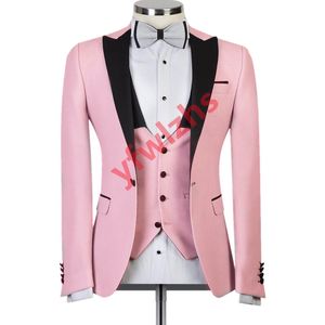 Custom-made Pink Men Suits Peak Lapel Groomsmen Groom Tuxedos Wedding/Prom/Dinner Man Blazer Jacket Pants Tie Vest M86