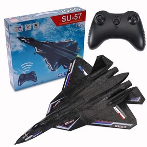 Rc Plane SU 57 Radio Controlled Airplane with Light Fixed Wing Hand Throwing Foam Electric Remote Control 220713