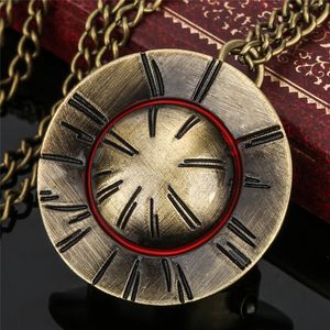 Klassische Uhr, Bronze, kleines Hut-Design, Retro-Quarz-Taschenuhren für Männer und Frauen, lange Kette, Geschenk