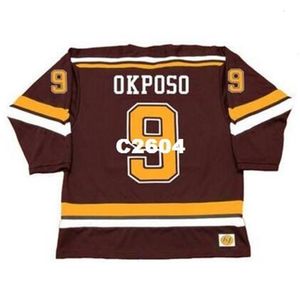 Chen37 Mens #9 Kyle Okposo Minnesota Gophers 2007 CCM 빈티지 레트로 홈 하키 유니폼 또는 사용자 정의 이름 또는 번호 레트로 저지