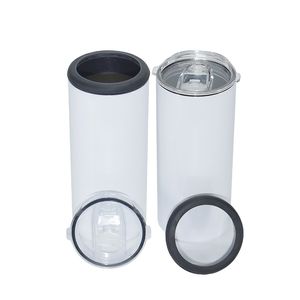 4 in1 12oz Sublimation Can Cooler Tumbler Double Wall Stainless Steel Vacuum Insulated Coolers With Two Lids and Straws For Slim & Standard Cans Beer Bottle