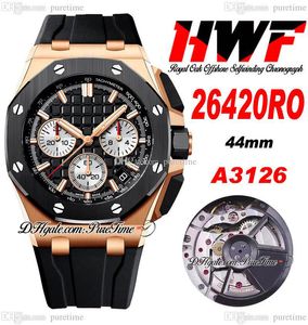 HWF 44 мм 2642 A3126 Автоматический хронограф мужские часы для керамики розового золота.