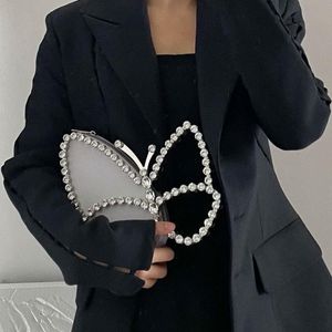 Sac de rangement Sac d'embrayage papillon avec diamant de luxe de luxe Handle de mariage noir Pink Dîner Banquet Party Y2K pour femmes 2022